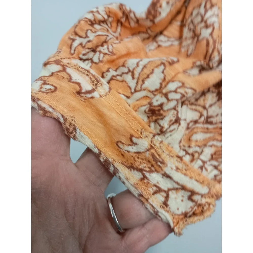 Free People Say The Word Top Womens Medium Orange Floral‎ Ruched Boho V-Neck